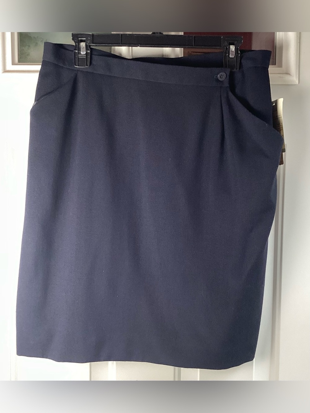 Jones New York Navy Pencil Mini Skirt with Side Button Office